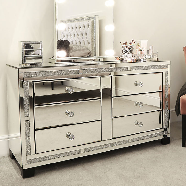 Diamond Glitz Drawer Mirrored Cabinet Picture Perfect Home