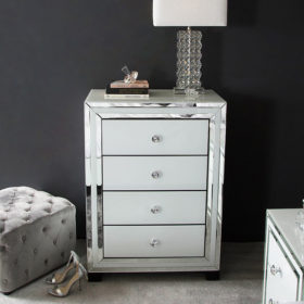 Madison White Glass Drawer Mirrored Cabinet Picture Perfect Home