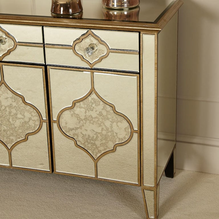 Sahara Marrakech Moroccan Gold Mirrored Drawer Door Sideboard