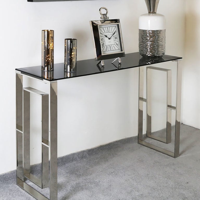 Plaza Contemporary Stainless Steel Smoked Glass Console Display Table