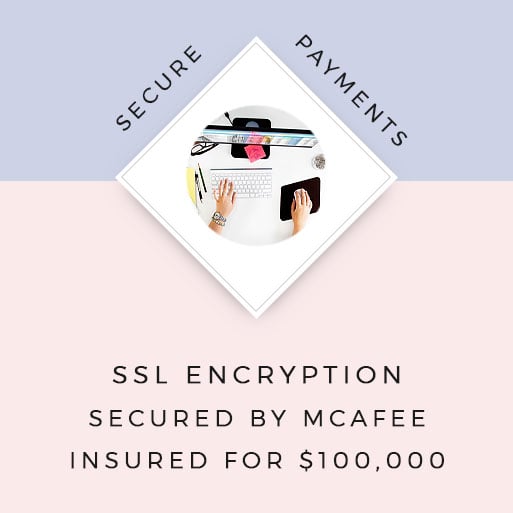 Secure payments by Sage Pay. SSL encryption. McAfee secured. Your personal data is insured for up to $100,000