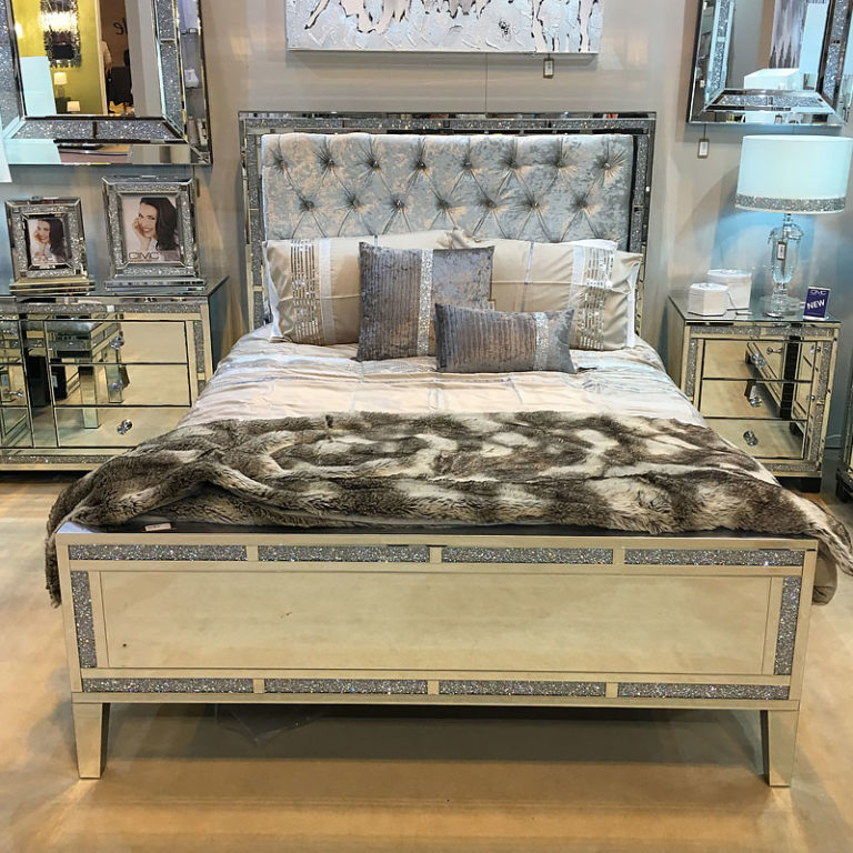 Diamond Glitz Mirrored King Size Bed Picture Perfect Home