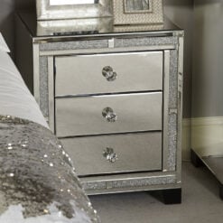 Diamond Glitz Mirrored 3 Drawer Bedside Cabinet
