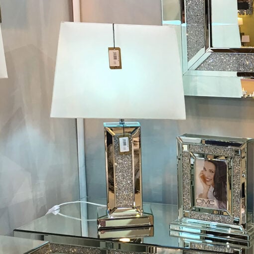 Diamond Glitz Mirrored Bricks Table Lamp 17”