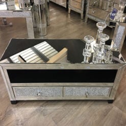 Diamond Glitz Mirrored TV Cabinet Stand Without bespoke silver shelf & feet