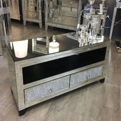 Diamond Glitz Mirrored TV Cabinet Stand Without bespoke silver shelf & feet