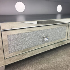 Diamond Glitz Mirrored TV Cabinet Stand With bespoke silver shelf & feet