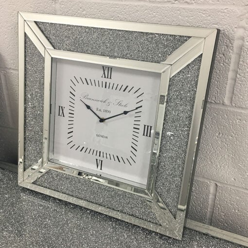 Diamond Glitz Silver Mirrored Wall Clock