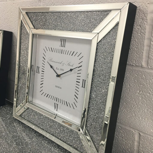 Diamond Glitz Silver Mirrored Wall Clock