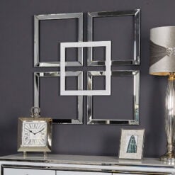 Madison White & Silver Mirrored Geo Mirror Wall Art Home Decor Picture