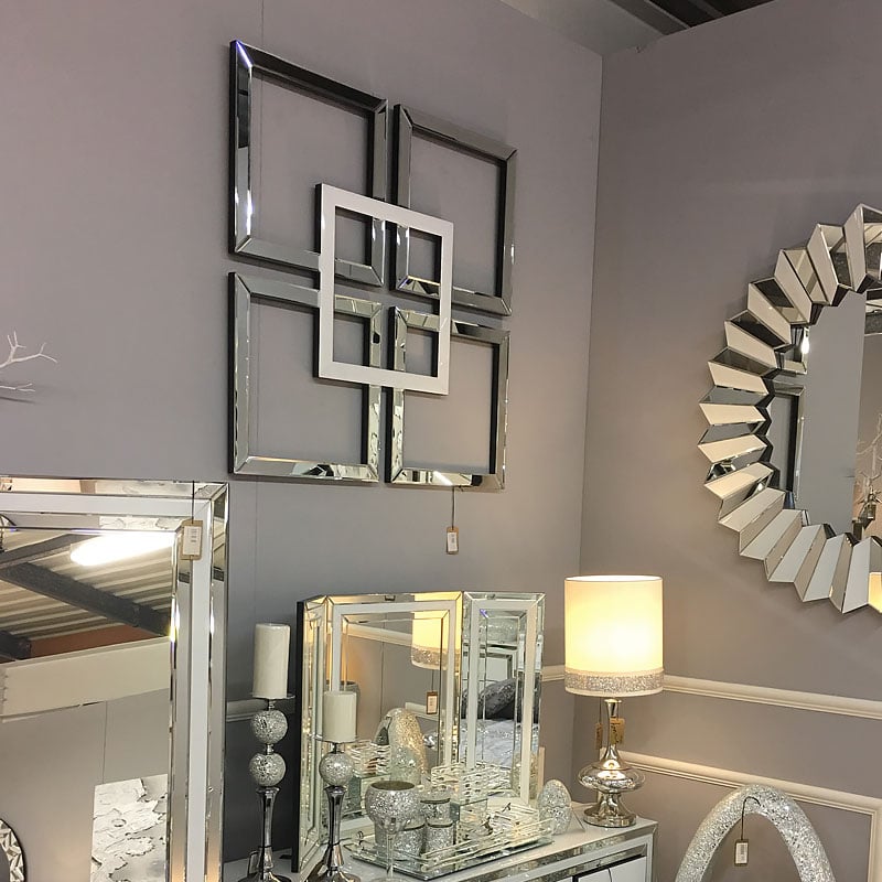 Madison White & Silver Mirrored Geo Mirror Wall Art Home