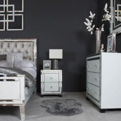 Madison White Glass 2 Drawer Mirrored Bedside Cabinet