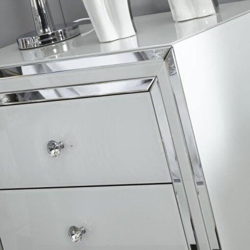 Madison White Glass 3 Drawer Mirrored Bedside Cabinet