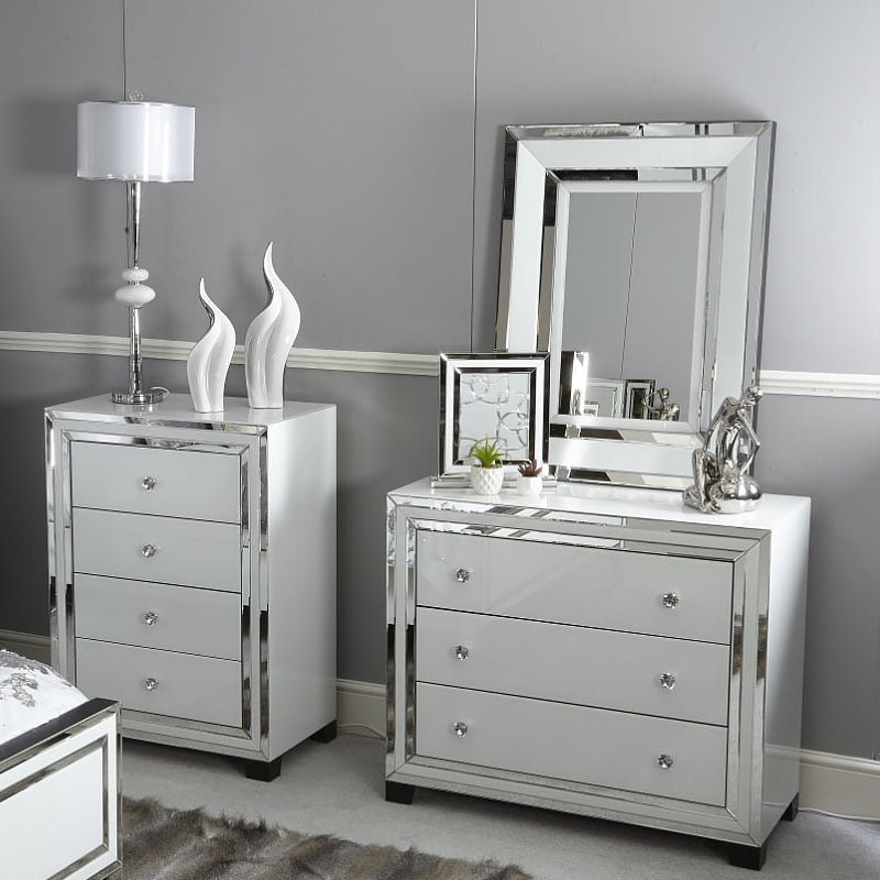 Madison White Glass 3 Drawer Mirrored, White Dresser With 3 Mirrors