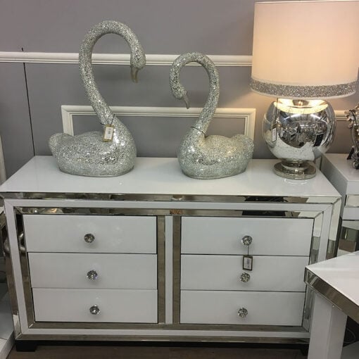 Madison White Glass 6 Drawer Mirrored Cabinet