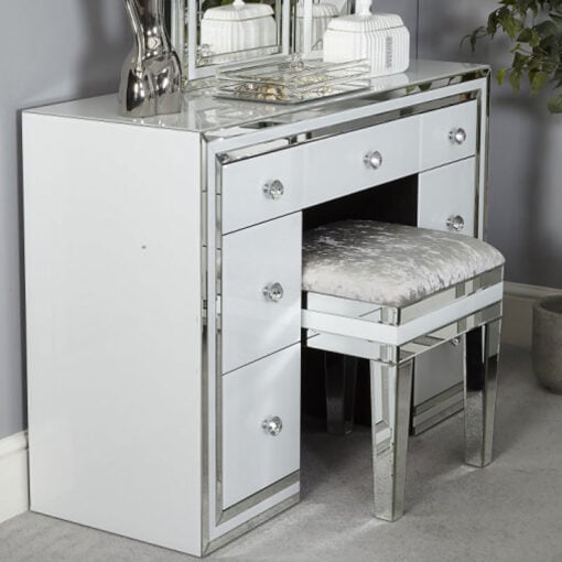 Madison White Glass 7 Drawer Mirrored Dressing Table