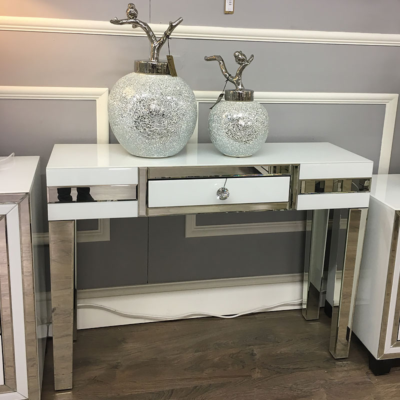 Madison White Glass Mirrored 1 Drawer Console Table