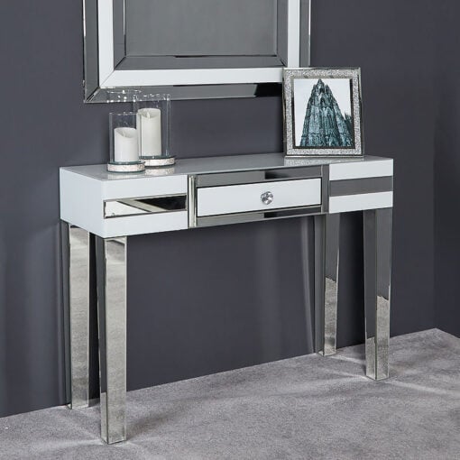 Madison White Glass Mirrored 1 Drawer Console Table