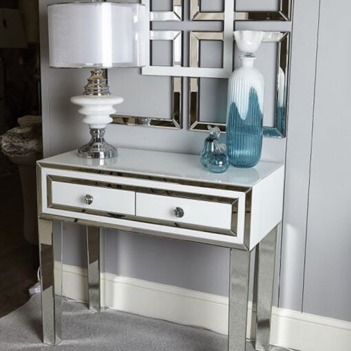 Madison White Glass Mirrored 2 Drawer Bedroom Console Dressing Table