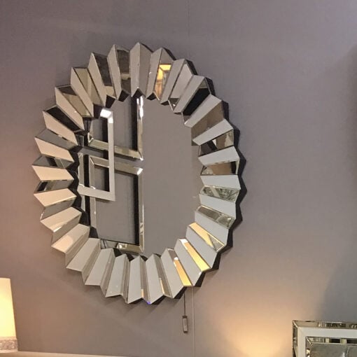 Madison White Glass Round Wall Mirror
