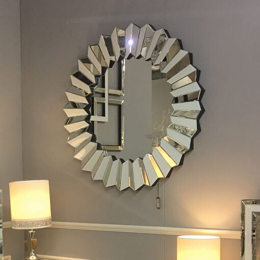Madison White Glass Round Wall Mirror
