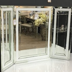 Madison White Glass Vanity Tri-Fold Mirror