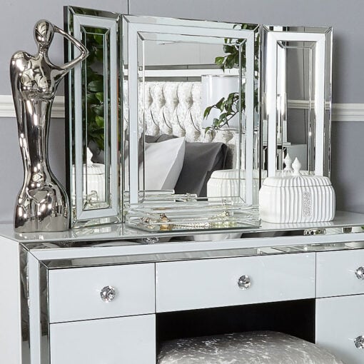 Madison White Glass Freestanding Vanity Tri-Fold Mirror