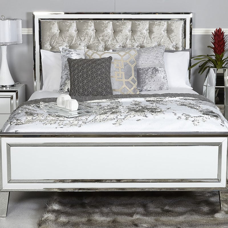 Madison White Mirrored King Size Bed Frame | Picture ...