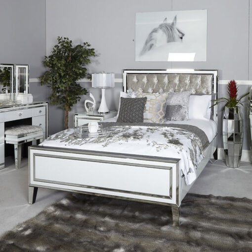 Madison White Mirrored King Size Bed Frame