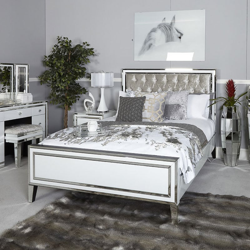 Madison White Mirrored King Size Bed Frame Picture Perfect Home