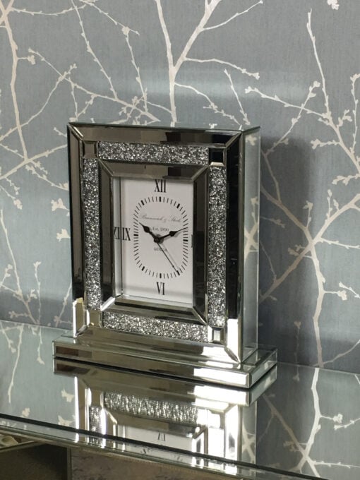 Diamond Glitz Silver Mirrored Table Clock