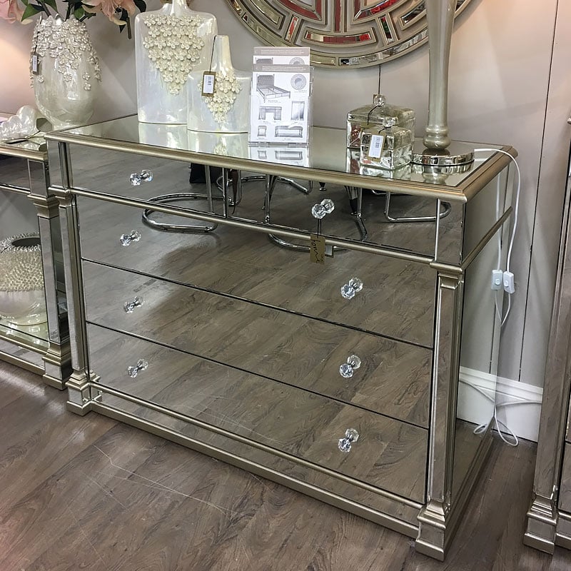 Athens Gold Mirrored 5 Drawer Chest of Drawers Picture Perfect Home
