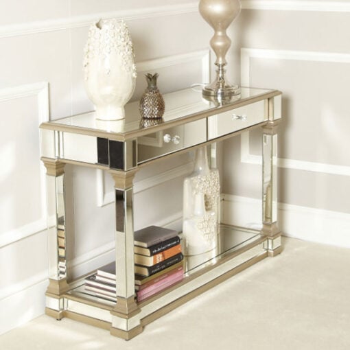 Athens Gold Mirrored 2 Drawer Console Table