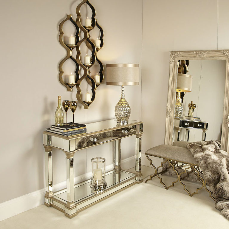 Athens Gold Mirrored 2 Drawer Console Table Picture Perfect Home
