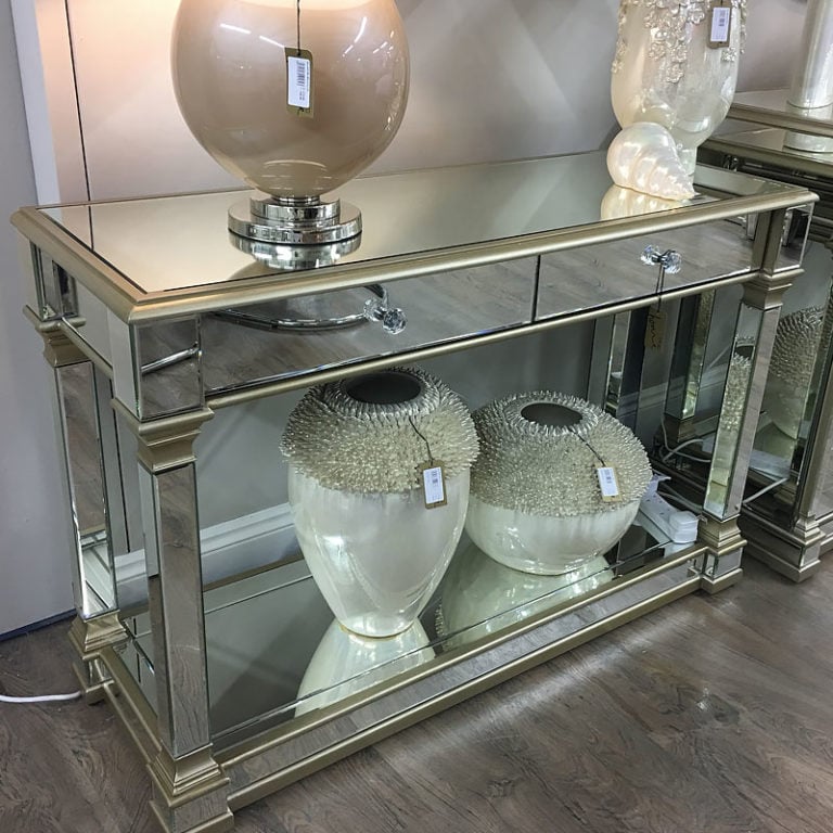 Athens Gold Mirrored 2 Drawer Console Table Picture Perfect Home