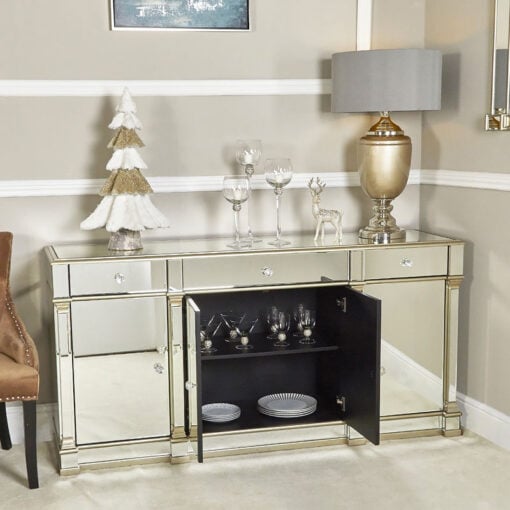 Athens Gold Mirrored 4 Door 3 Drawer Cabinet Sideboard
