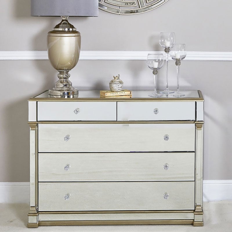 Athens Gold Mirrored 5 Drawer Chest of Drawers | Picture Perfect Home