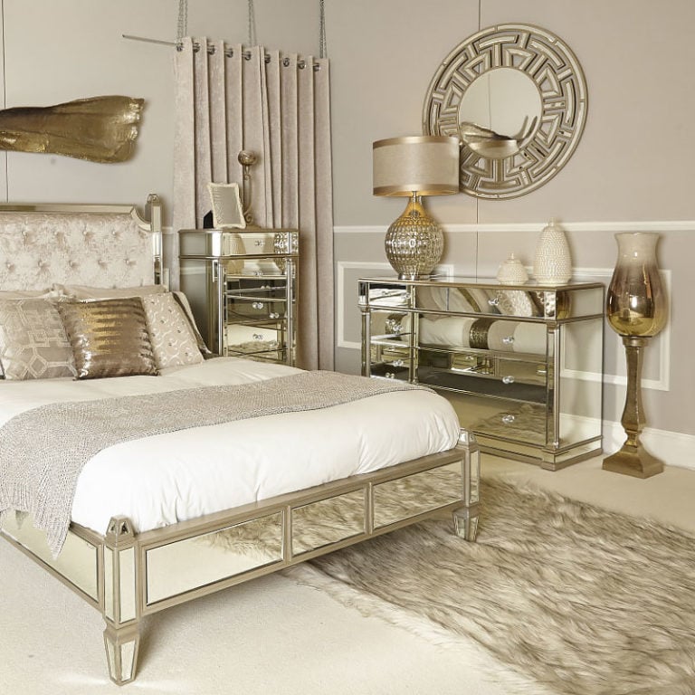 Athens Gold Mirrored 5 Drawer Chest of Drawers Picture Perfect Home