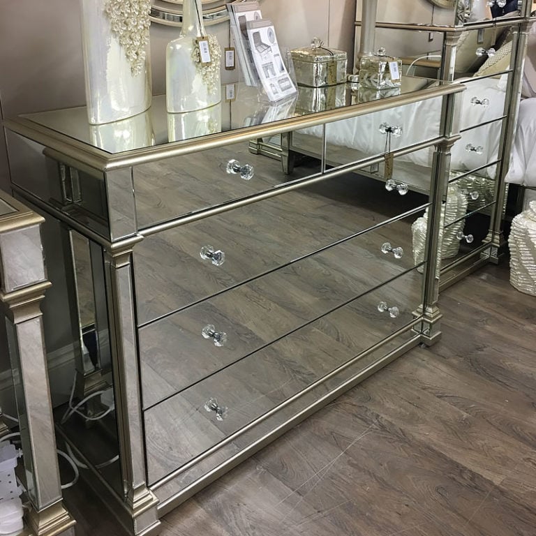 Athens Gold Mirrored 5 Drawer Chest of Drawers Picture Perfect Home