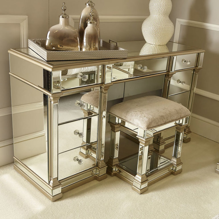 Athens Gold Mirrored 9 Drawer Dressing Table Picture Perfect Home