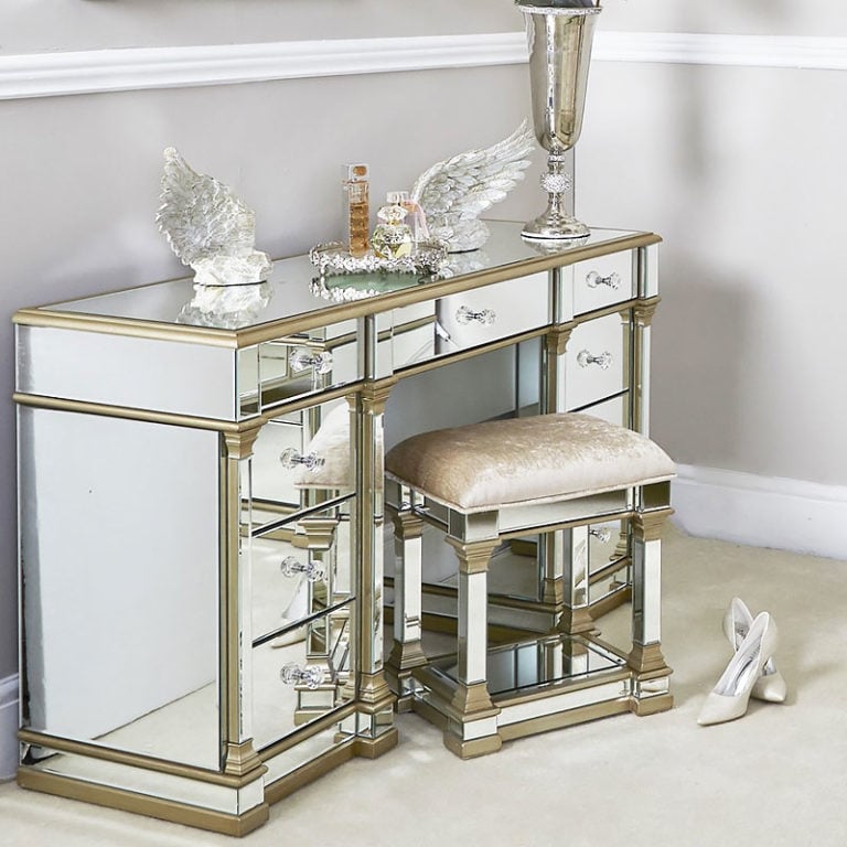 Athens Gold Mirrored 9 Drawer Dressing Table | Picture Perfect Home