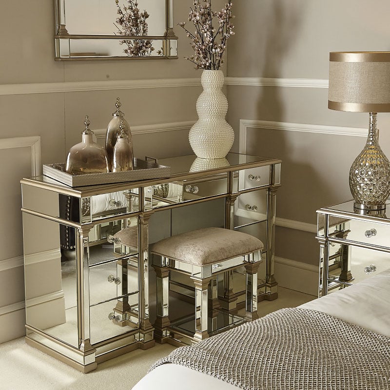 Athens Gold Mirrored 9 Drawer Dressing Table Picture Perfect Home