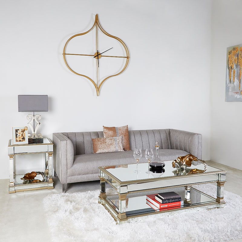 Athens Gold Mirrored Low Coffee Table, Gold Mirrored End Tables