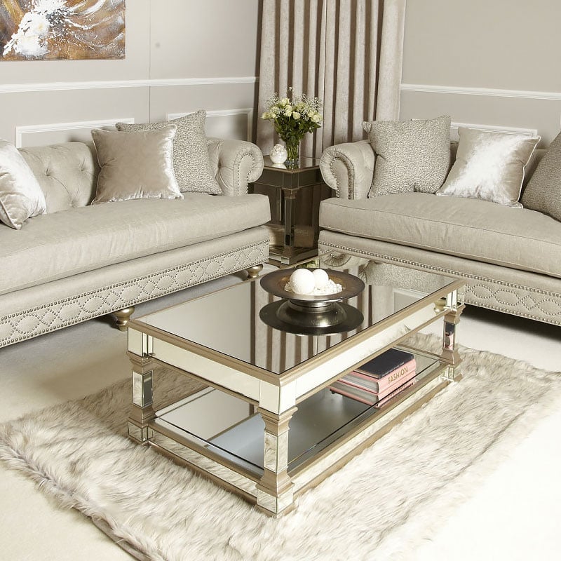 Athens Gold Mirrored Low Coffee Table, Venetian Mirrored Coffee Table Uk