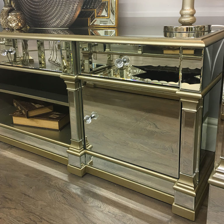 Athens Gold Mirrored TV Entertainment Stand Large Picture Perfect Home