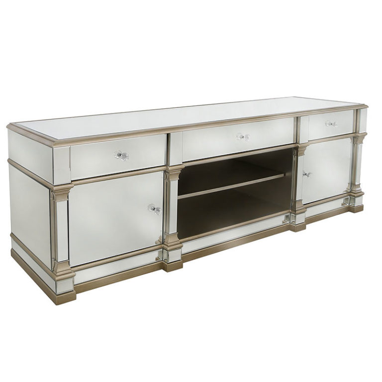 Athens Gold Mirrored TV Entertainment Stand Large Picture Perfect Home