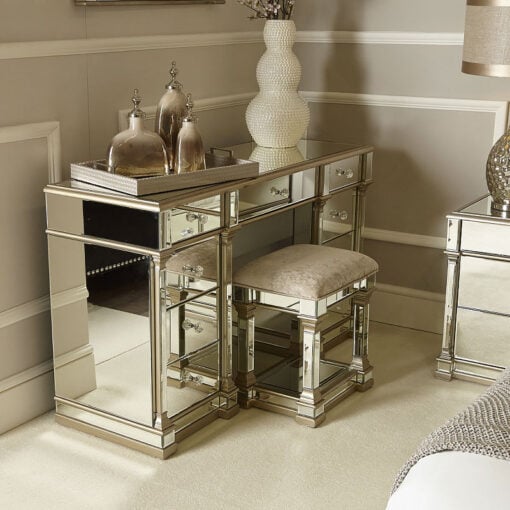 Athens Mirrored Dressing Stool in Champagne