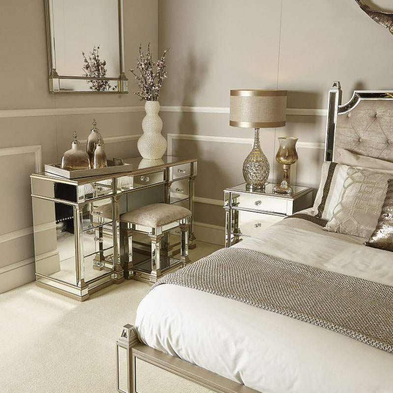 Athens Mirrored Dressing Stool in Champagne | Picture Perfect Home