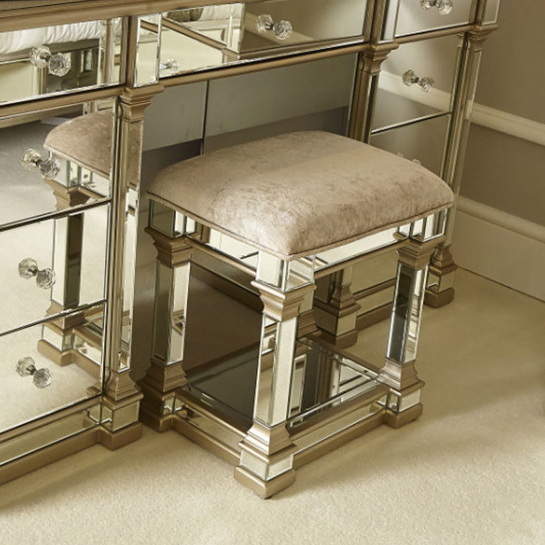 Athens Mirrored Dressing Stool in Champagne | Picture Perfect Home