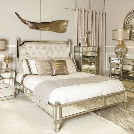 Athens Gold Mirrored King Size Bedframe and Headboard